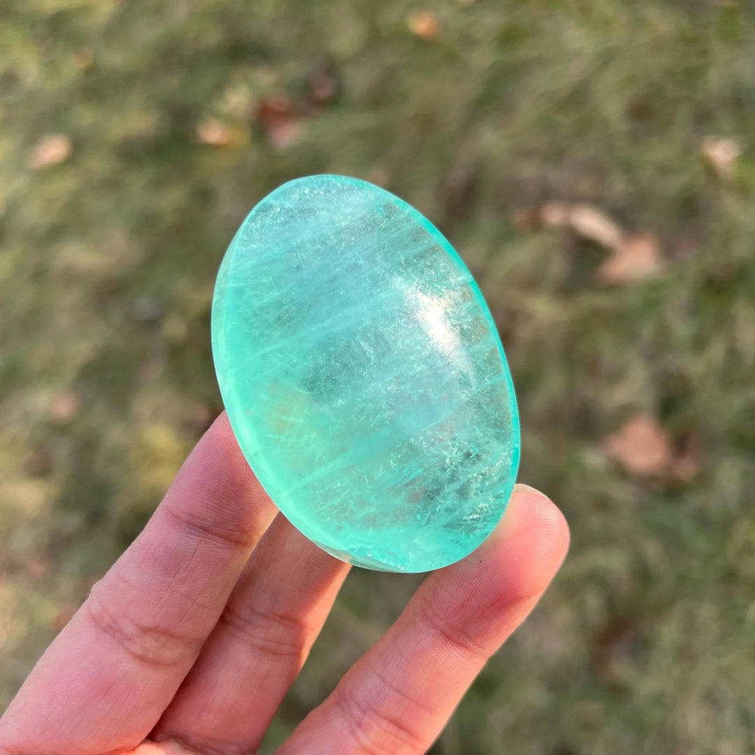 Natural Crystal Neon Blue Fluorite Palm Stone