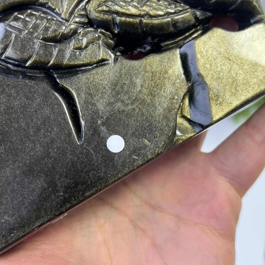 Unique, Natural Carving Golden Obsidian Dragon Skull