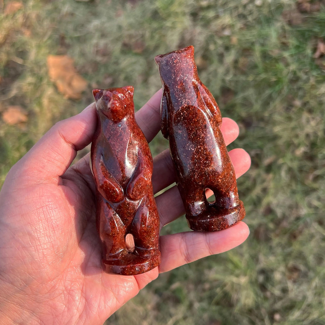 Natural Crystal Carving Strawberry Quartz Standing Bear