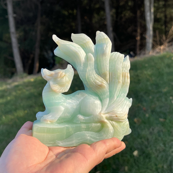Unique Handmade Caribbean Blue Calcite Nine-Tailed Fox