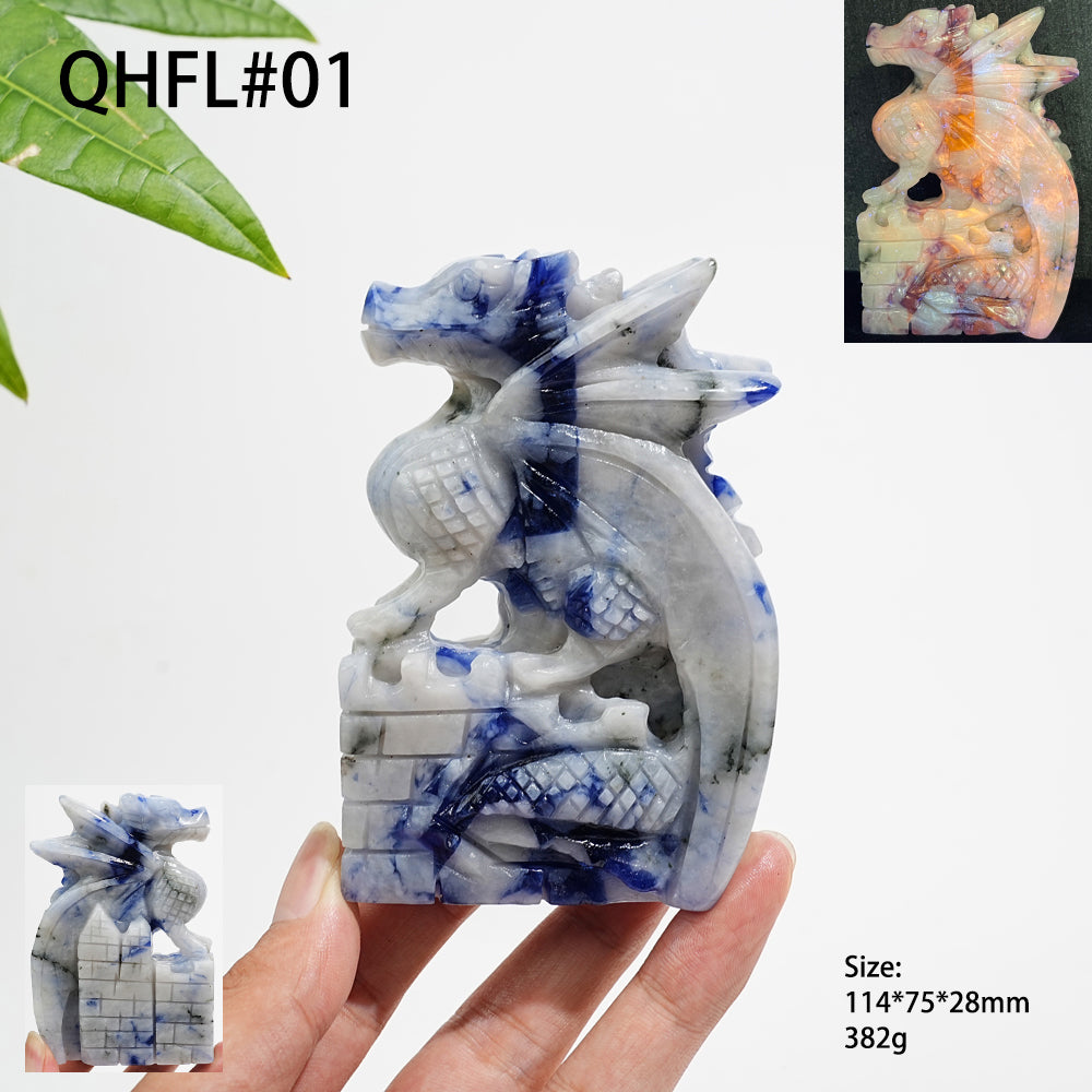 Unique,Natural Crystal Blue And White Porcelain Sodalite Flying Dragon