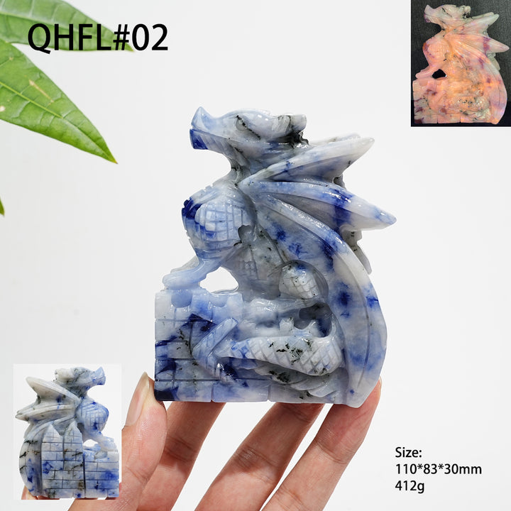 Unique,Natural Crystal Blue And White Porcelain Sodalite Flying Dragon