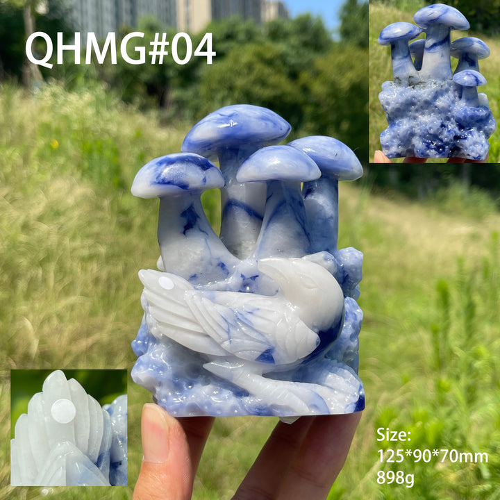 Unique,A Slightly Imperfect Natural Blue And White Porcelain Sodalite Mushroom
