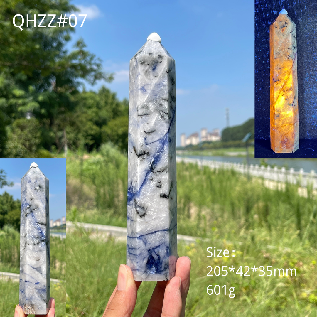 Unique,Natural Crystal Blue And White Porcelain Sodalite Point