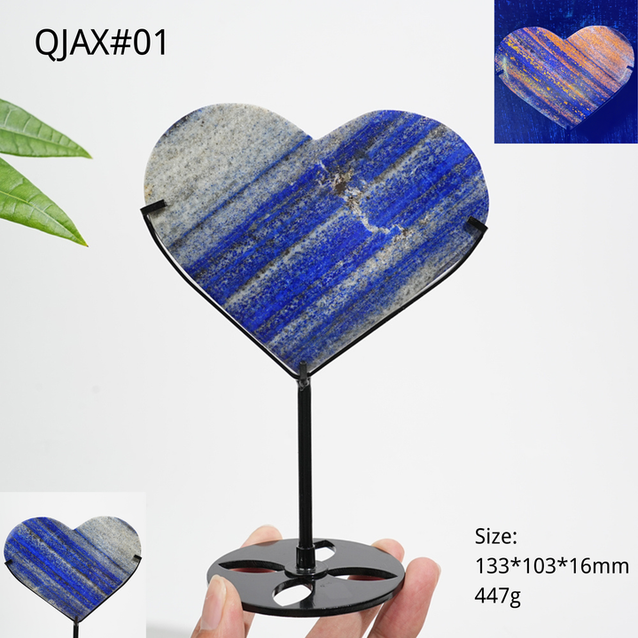 Unique,Natural Crystal Lapis Lazuli Heart With Stand