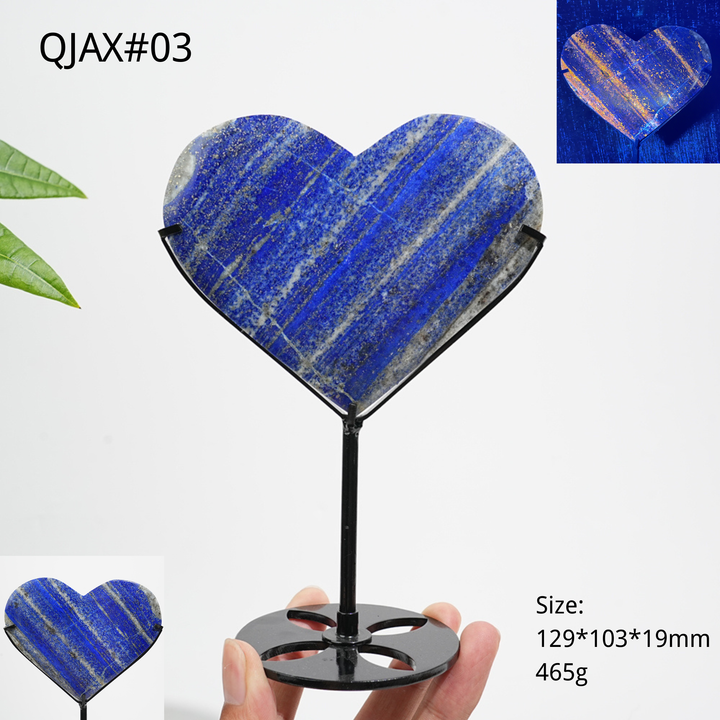Unique,Natural Crystal Lapis Lazuli Heart With Stand