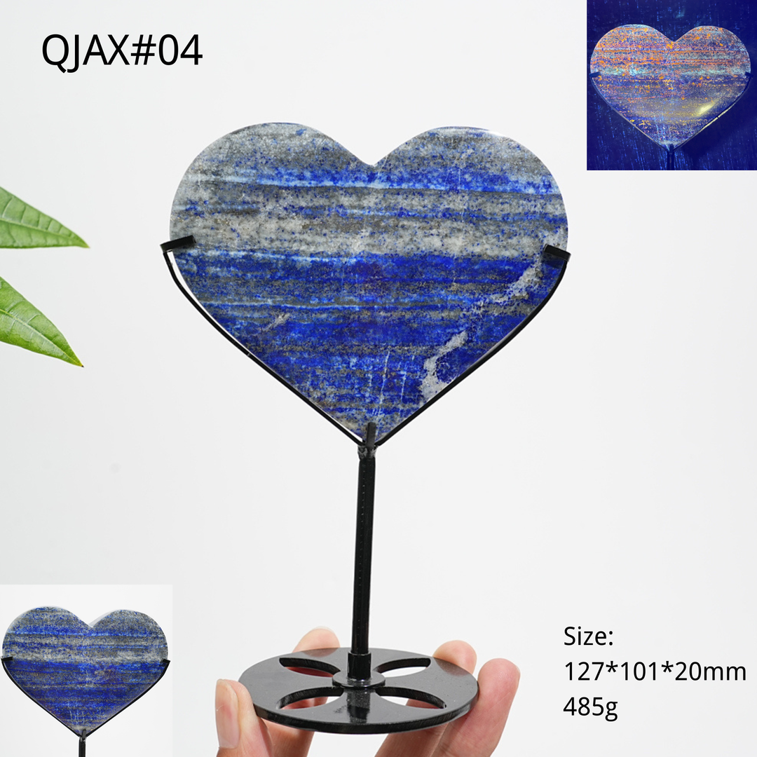 Unique,Natural Crystal Lapis Lazuli Heart With Stand