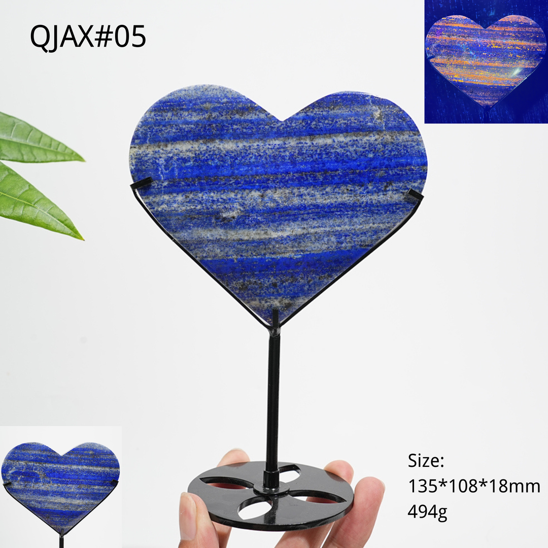 Unique,Natural Crystal Lapis Lazuli Heart With Stand