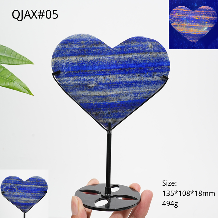 Unique,Natural Crystal Lapis Lazuli Heart With Stand