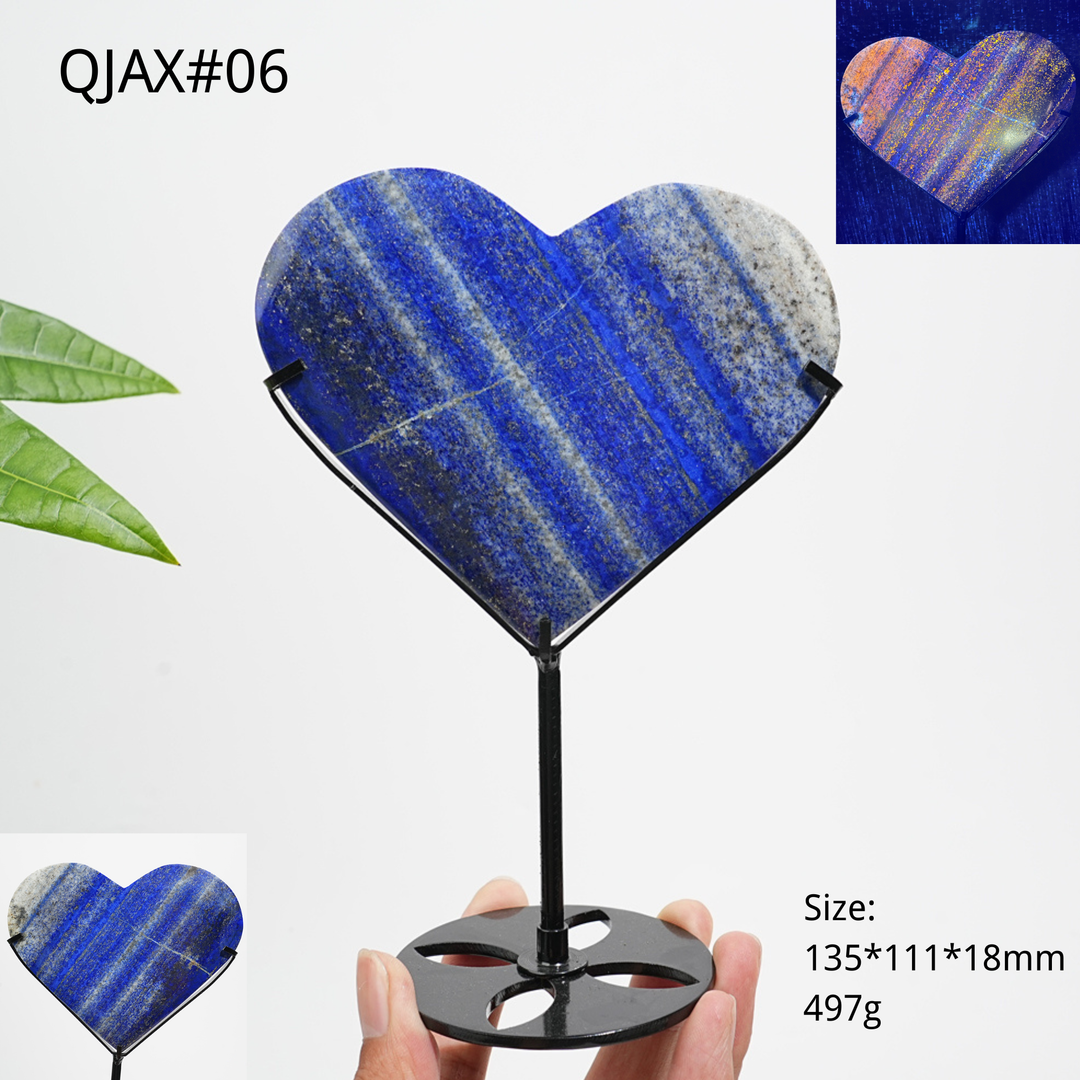 Unique,Natural Crystal Lapis Lazuli Heart With Stand