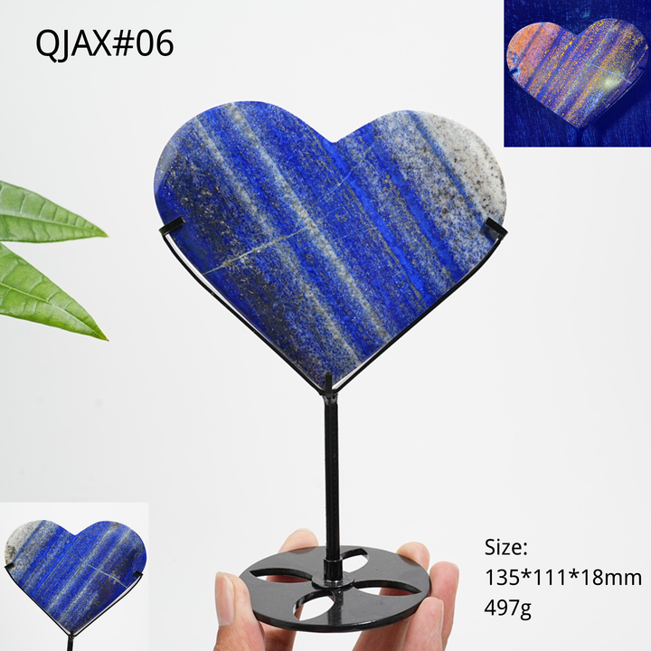 Unique,Natural Crystal Lapis Lazuli Heart With Stand