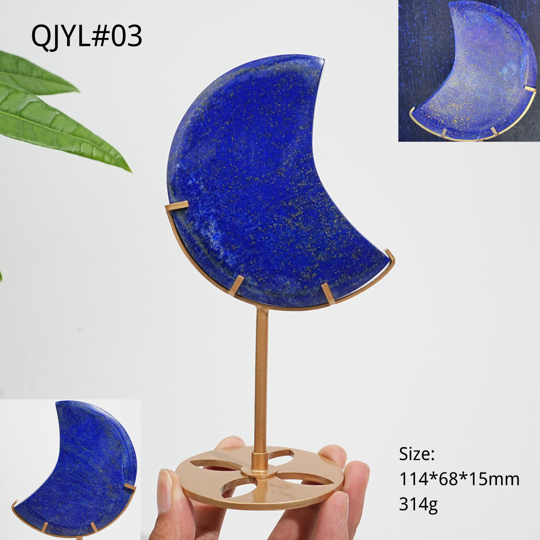 Unique,Natural Crystal Lapis Lazuli Moon With Stand