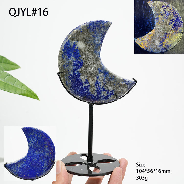 Unique,Natural Crystal Lapis Lazuli Moon With Stand