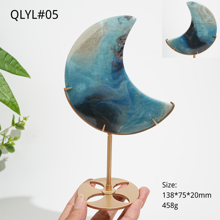 Unique,Natural Crystal Trolleite Moon With Stand