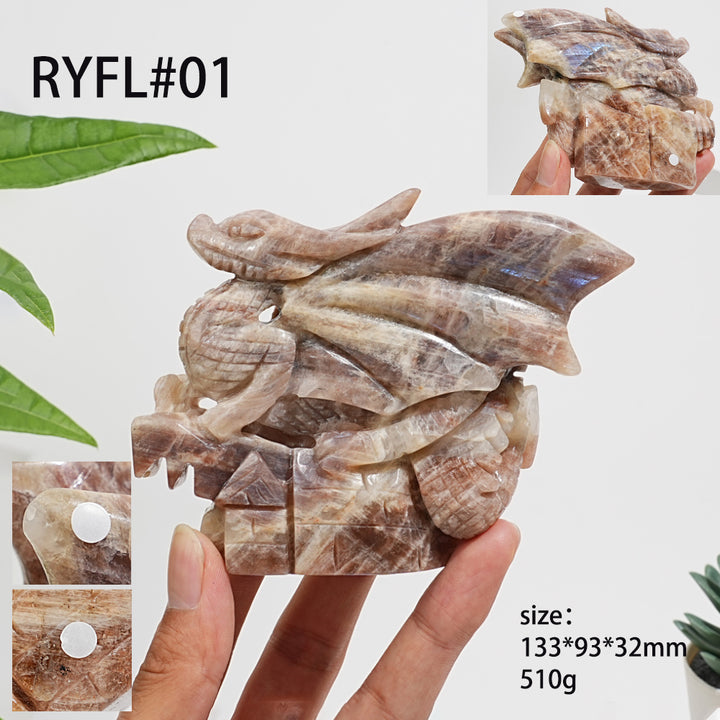 Unique,A Slightly Imperfect Natural Sunstone-Moonstone Winged Dragon Carving