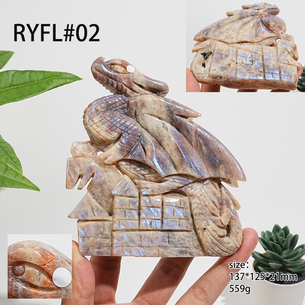 Unique,A Slightly Imperfect Natural Sunstone-Moonstone Winged Dragon Carving