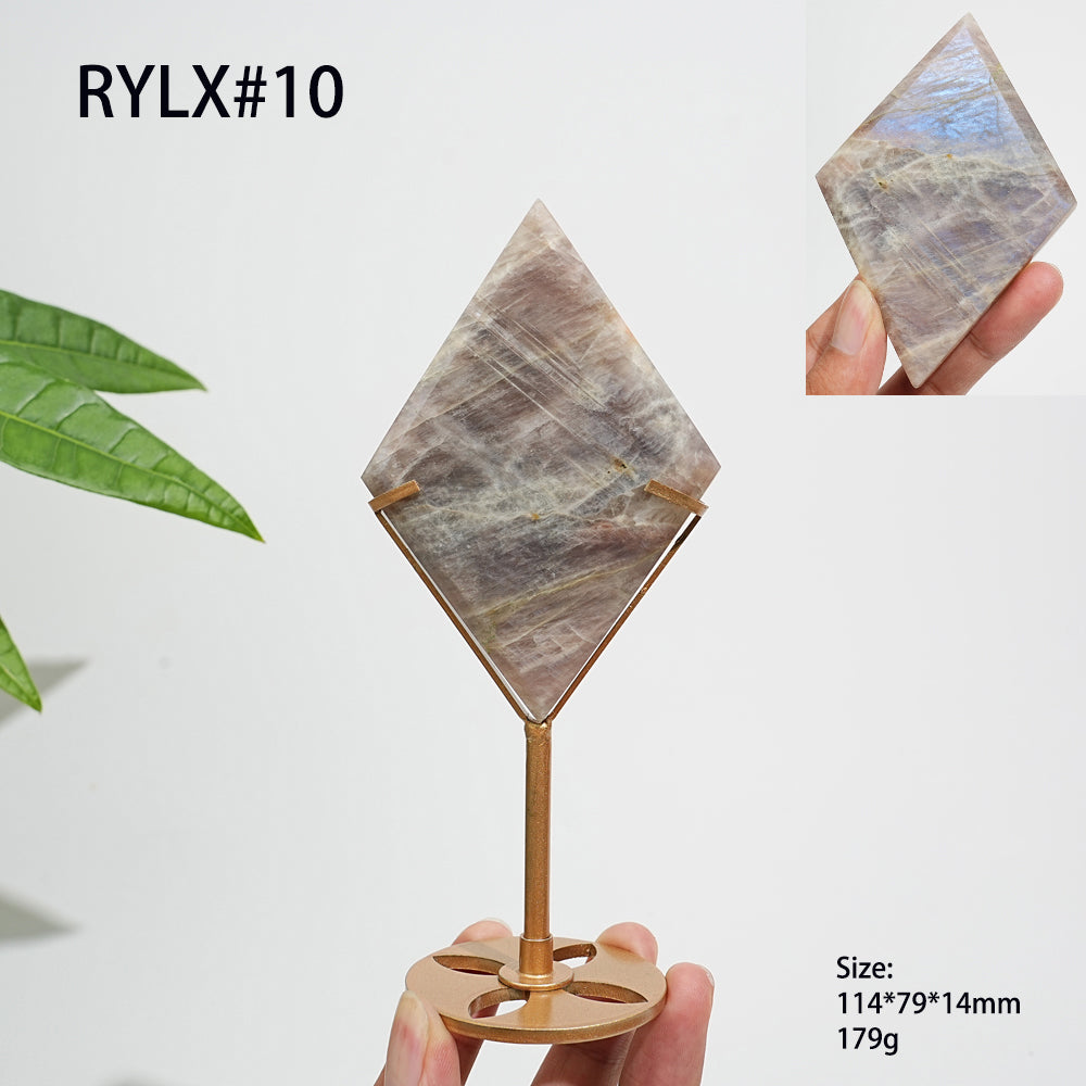 Unique,Natural Sunstone-Moonstone Diamond Slice With Stand