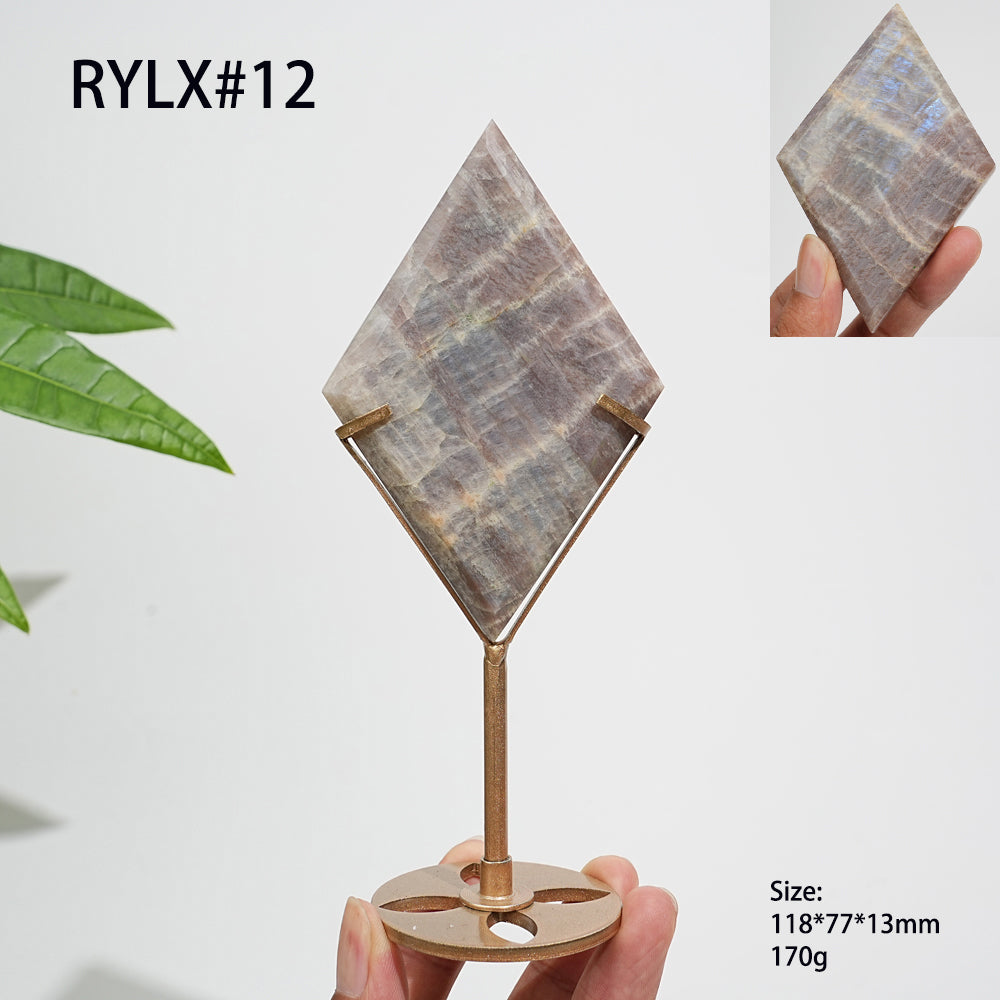 Unique,Natural Sunstone-Moonstone Diamond Slice With Stand