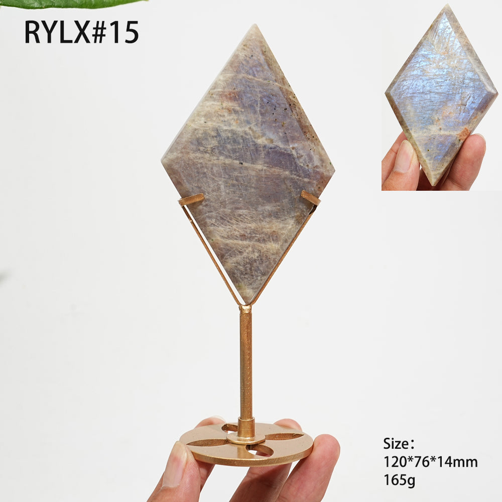 Unique,Natural Sunstone-Moonstone Diamond Slice With Stand