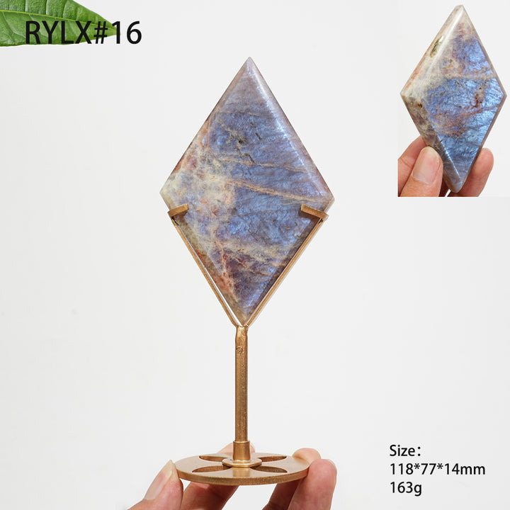 Unique,Natural Sunstone-Moonstone Diamond Slice With Stand