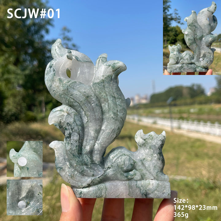 Unique,A Slightly Imperfect Natural Crystal Exquisite Moss Agate Nine‑Tailed Fox