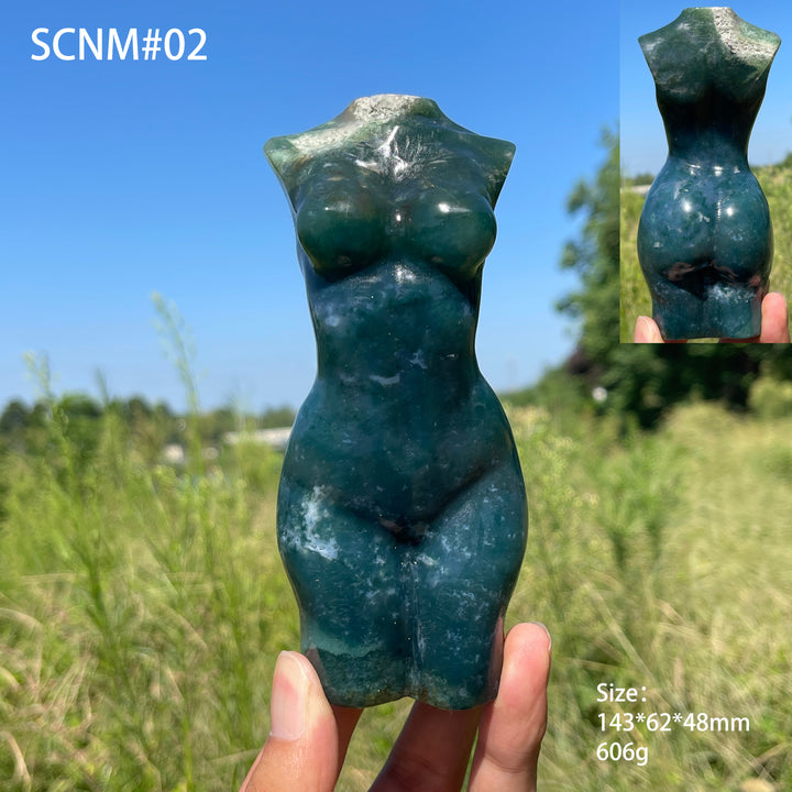 Unique,Natural Crystal Carving Moss Agate Goddess