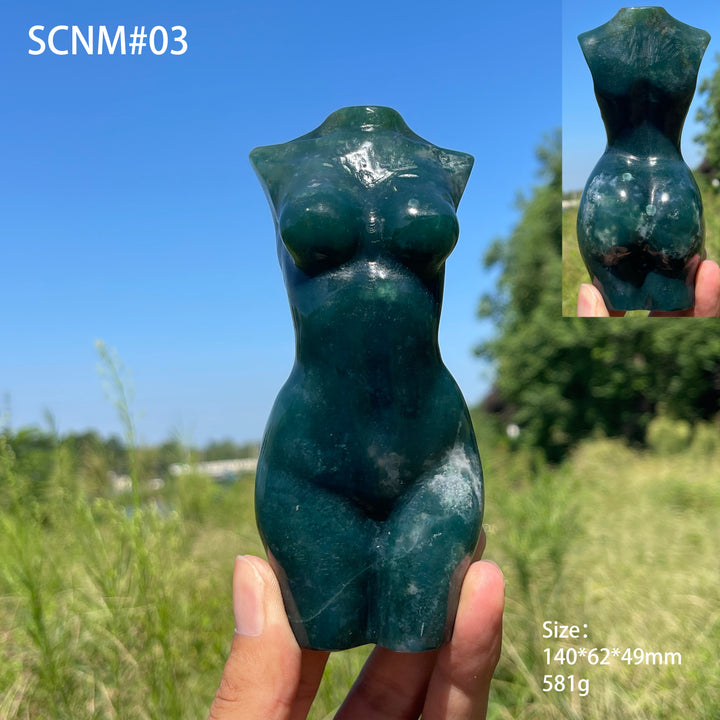 Unique,Natural Crystal Carving Moss Agate Goddess