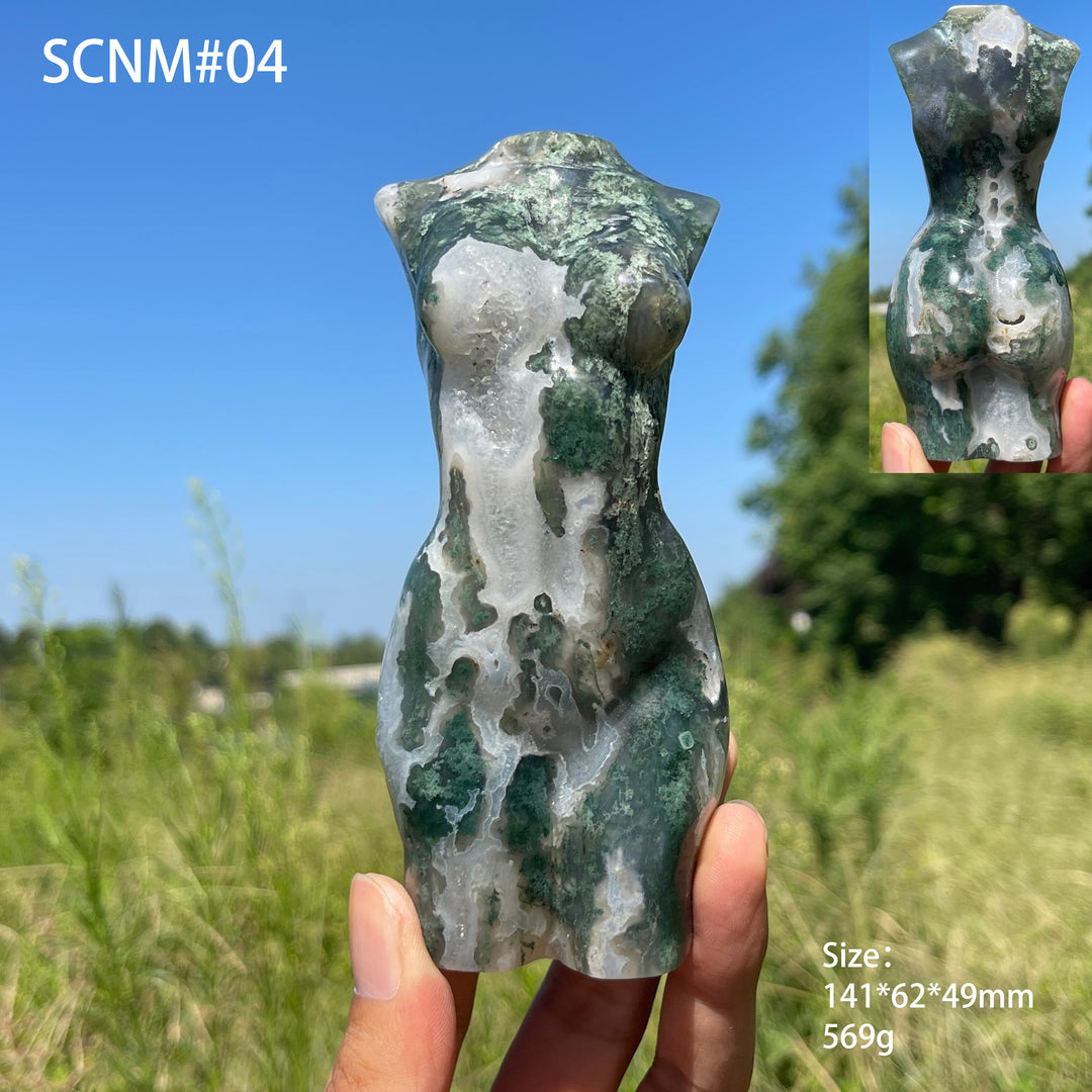 Unique,Natural Crystal Carving Moss Agate Goddess