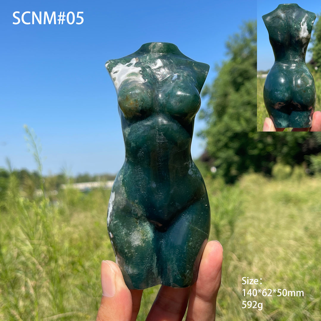 Unique,Natural Crystal Carving Moss Agate Goddess