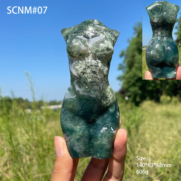 Unique,Natural Crystal Carving Moss Agate Goddess