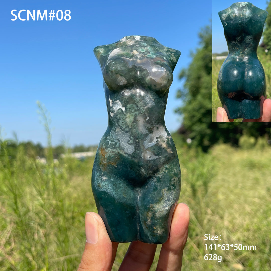 Unique,Natural Crystal Carving Moss Agate Goddess