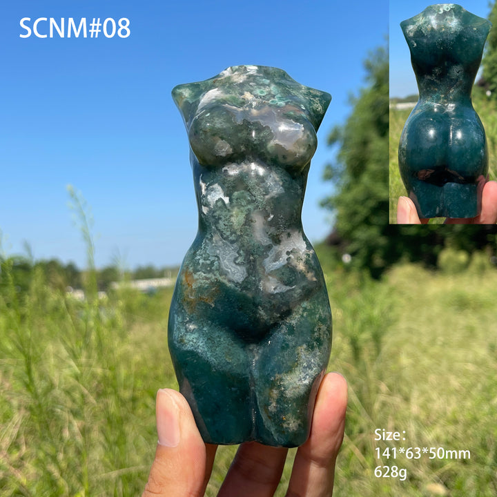 Unique,Natural Crystal Carving Moss Agate Goddess