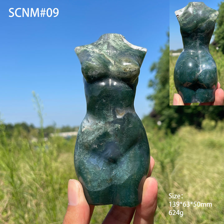 Unique,Natural Crystal Carving Moss Agate Goddess