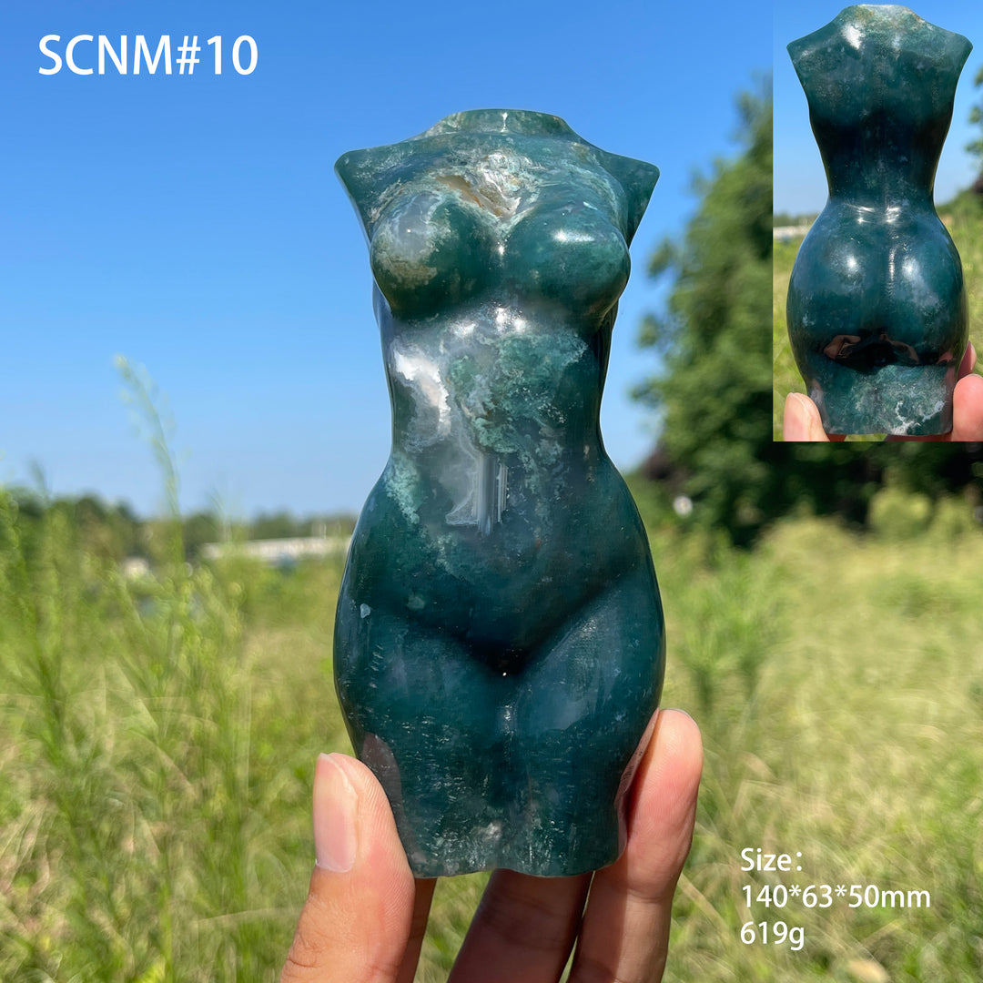 Unique,Natural Crystal Carving Moss Agate Goddess