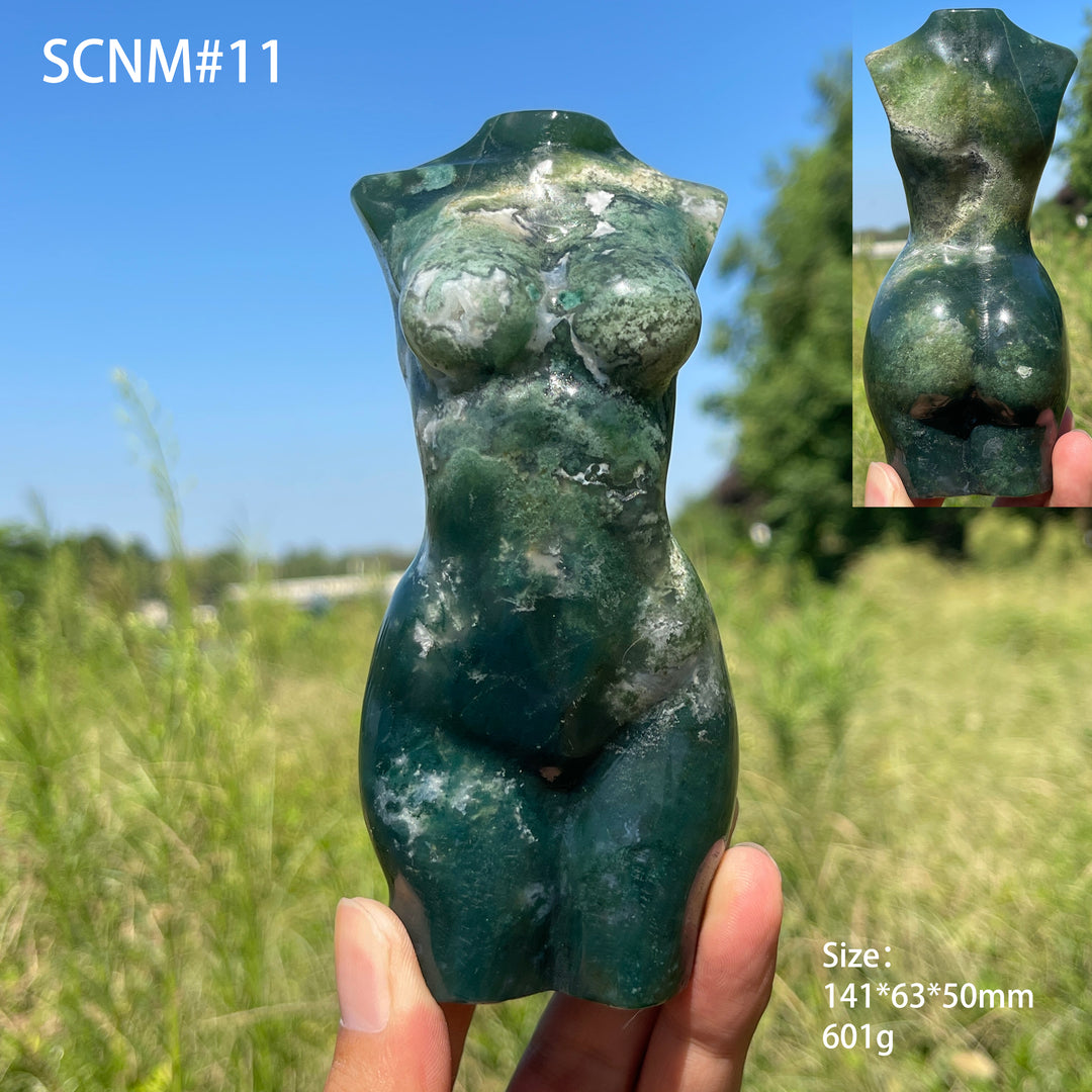 Unique,Natural Crystal Carving Moss Agate Goddess