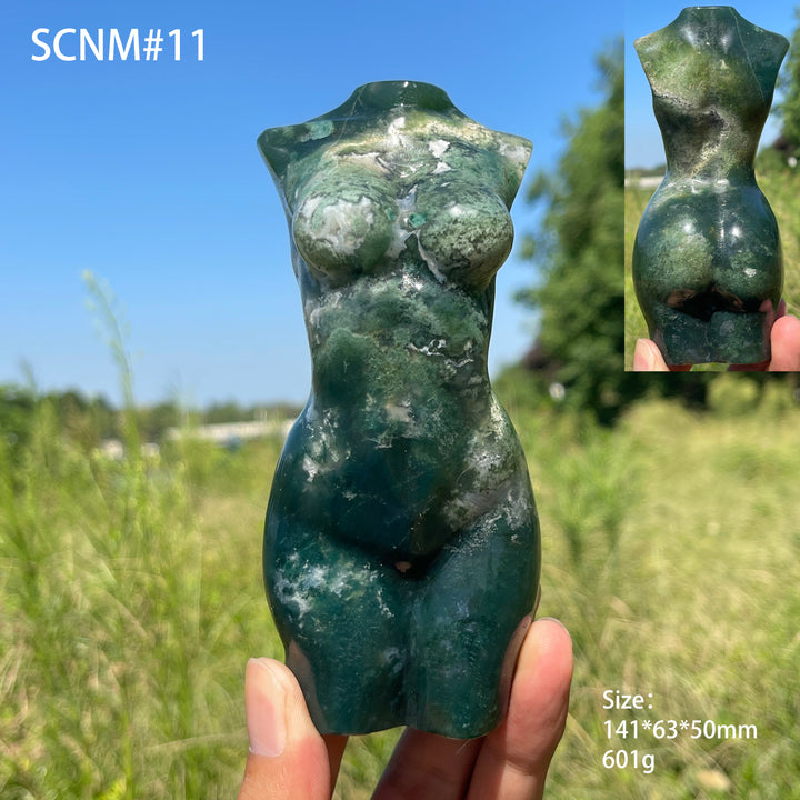 Unique,Natural Crystal Carving Moss Agate Goddess