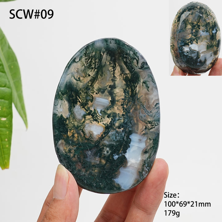 Unique,Natural Crystal Carving Moss Agate Bowl