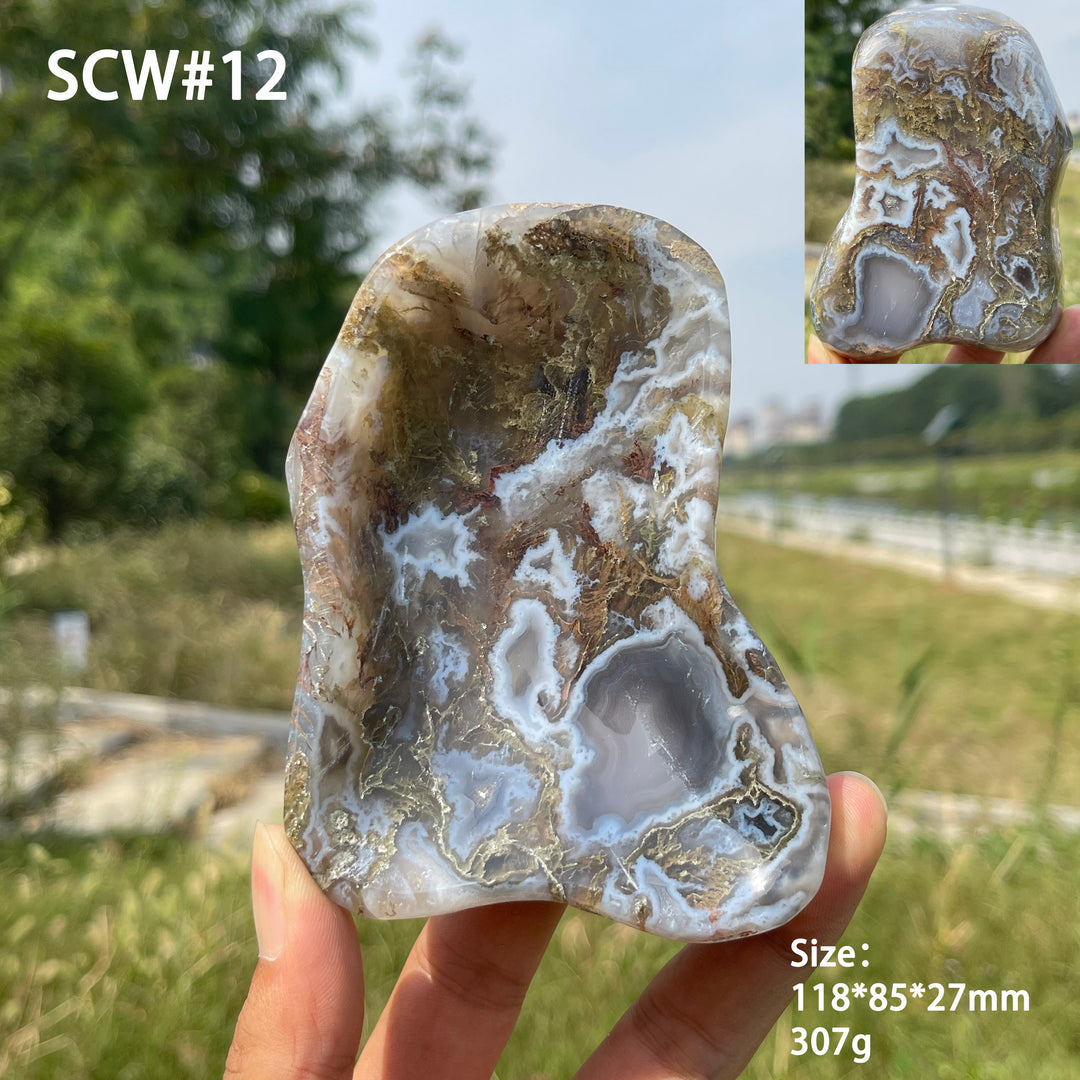 Unique,Natural Crystal Carving Moss Agate Bowl