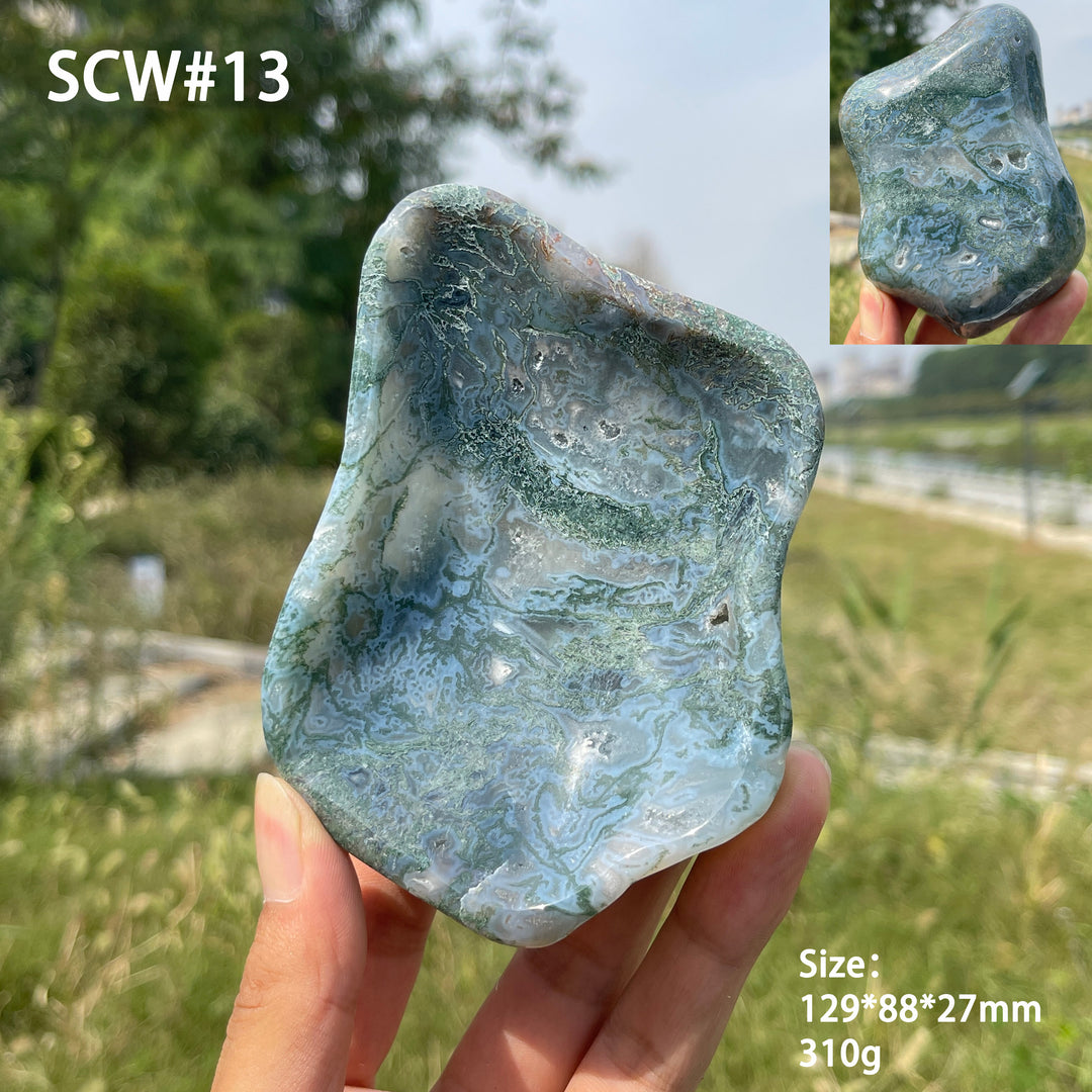 Unique,Natural Crystal Carving Moss Agate Bowl