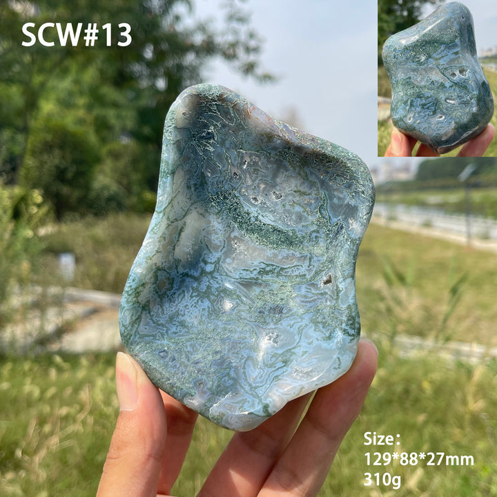 Unique,Natural Crystal Carving Moss Agate Bowl