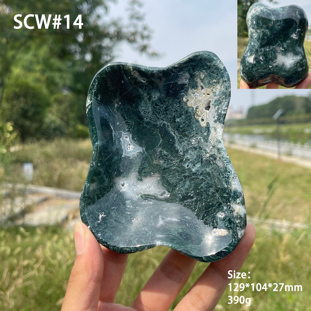 Unique,Natural Crystal Carving Moss Agate Bowl