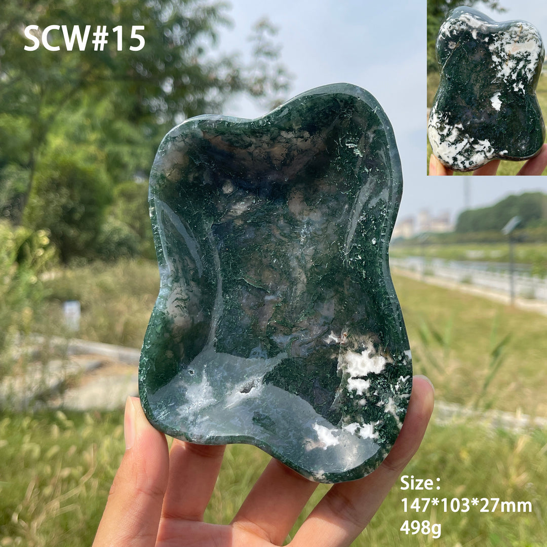 Unique,Natural Crystal Carving Moss Agate Bowl