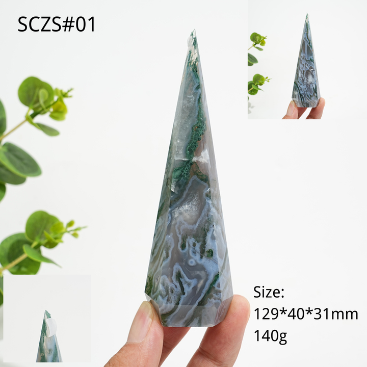Unique,A Slightly Imperfect Natural Crystal Moss Agate Diamond Tower