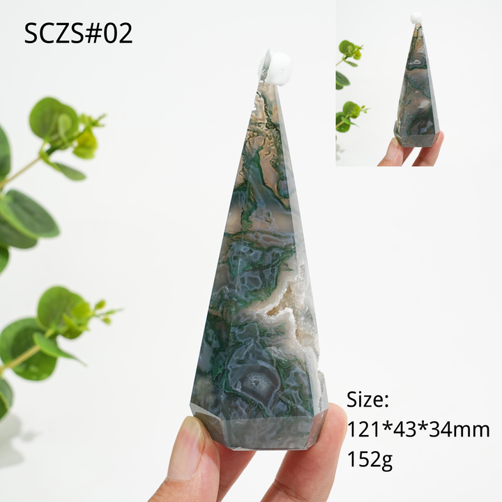 Unique,A Slightly Imperfect Natural Crystal Moss Agate Diamond Tower
