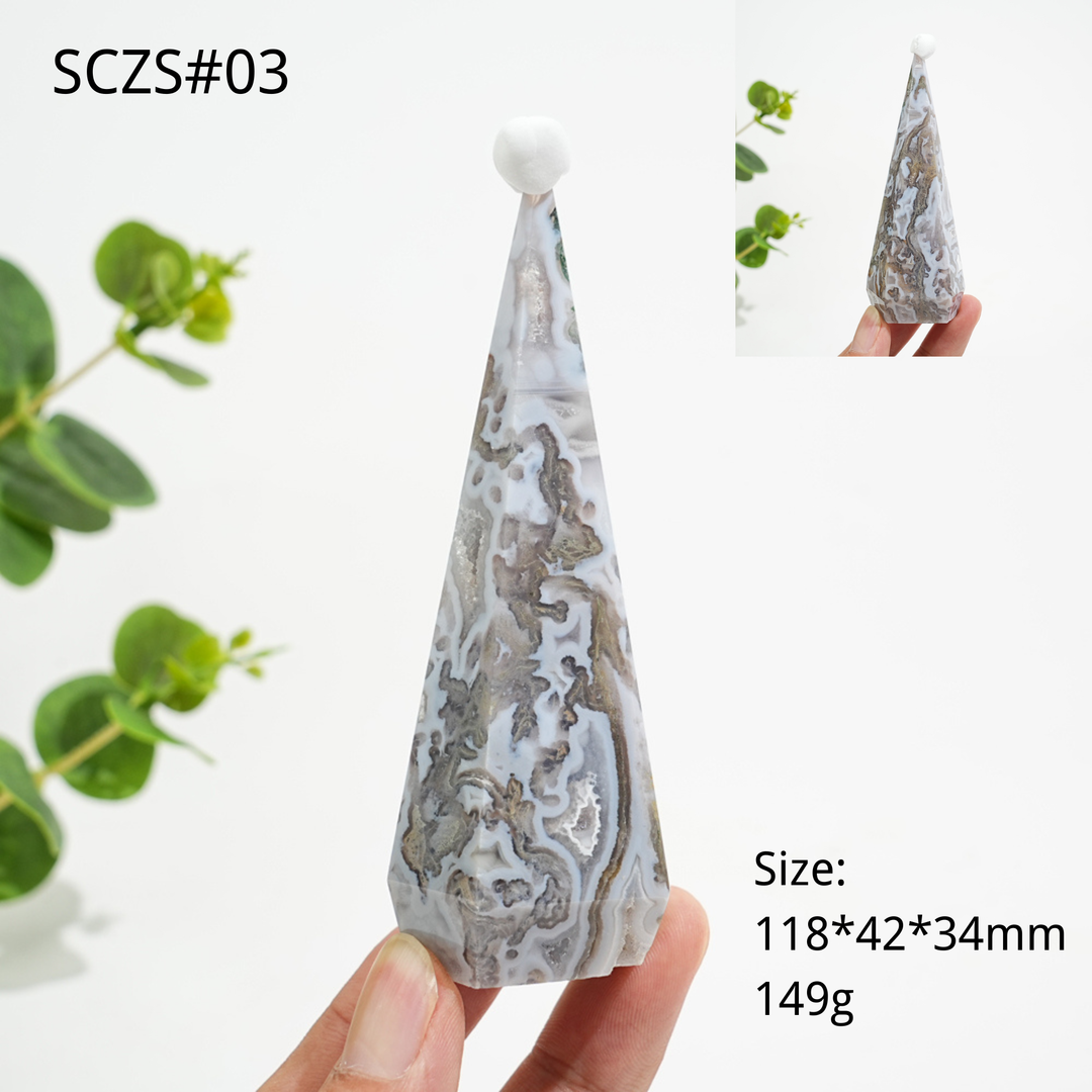 Unique,A Slightly Imperfect Natural Crystal Moss Agate Diamond Tower