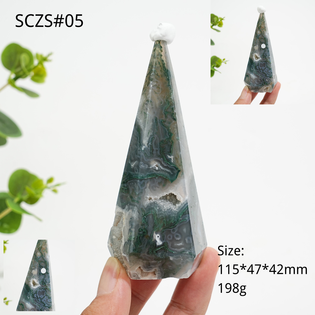 Unique,A Slightly Imperfect Natural Crystal Moss Agate Diamond Tower