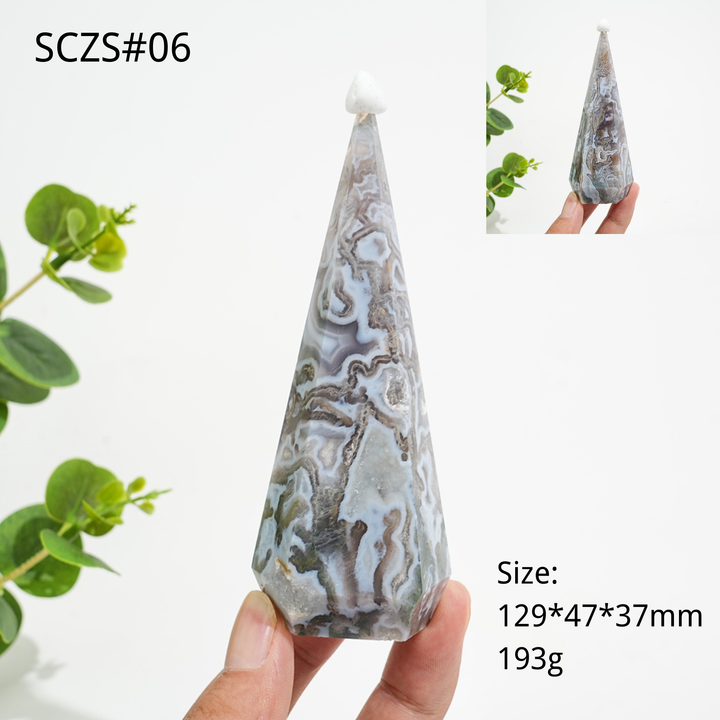 Unique,A Slightly Imperfect Natural Crystal Moss Agate Diamond Tower