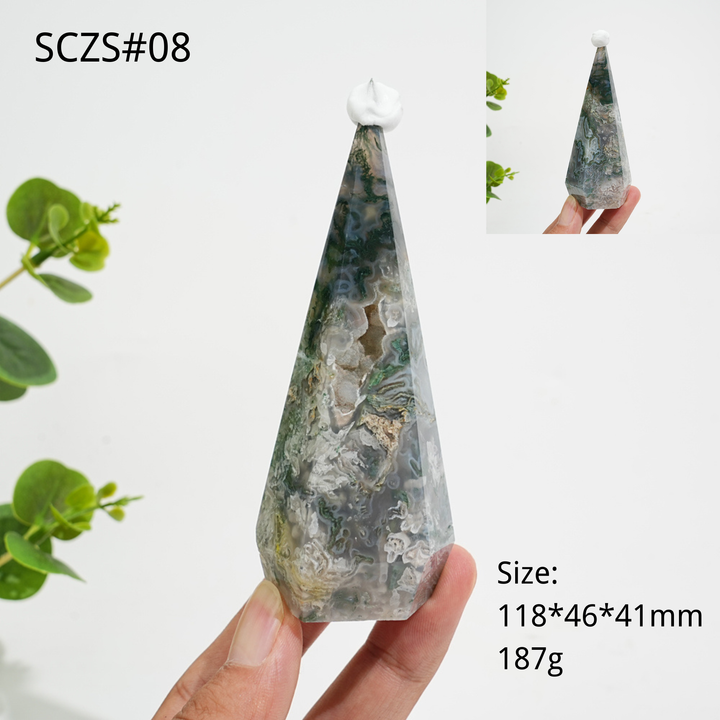 Unique,A Slightly Imperfect Natural Crystal Moss Agate Diamond Tower