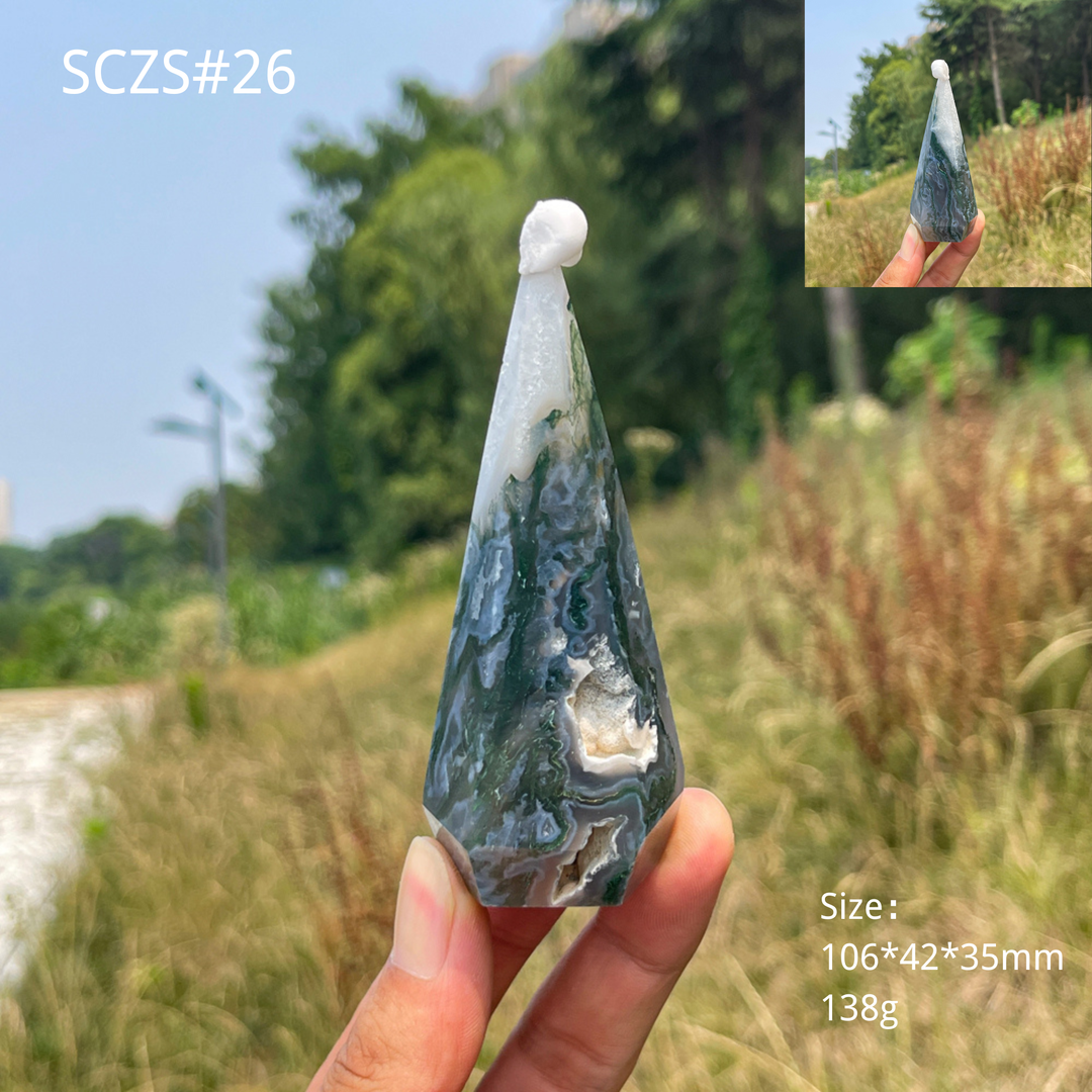 Unique,Natural Moss Agate Diamond Tower Crystal