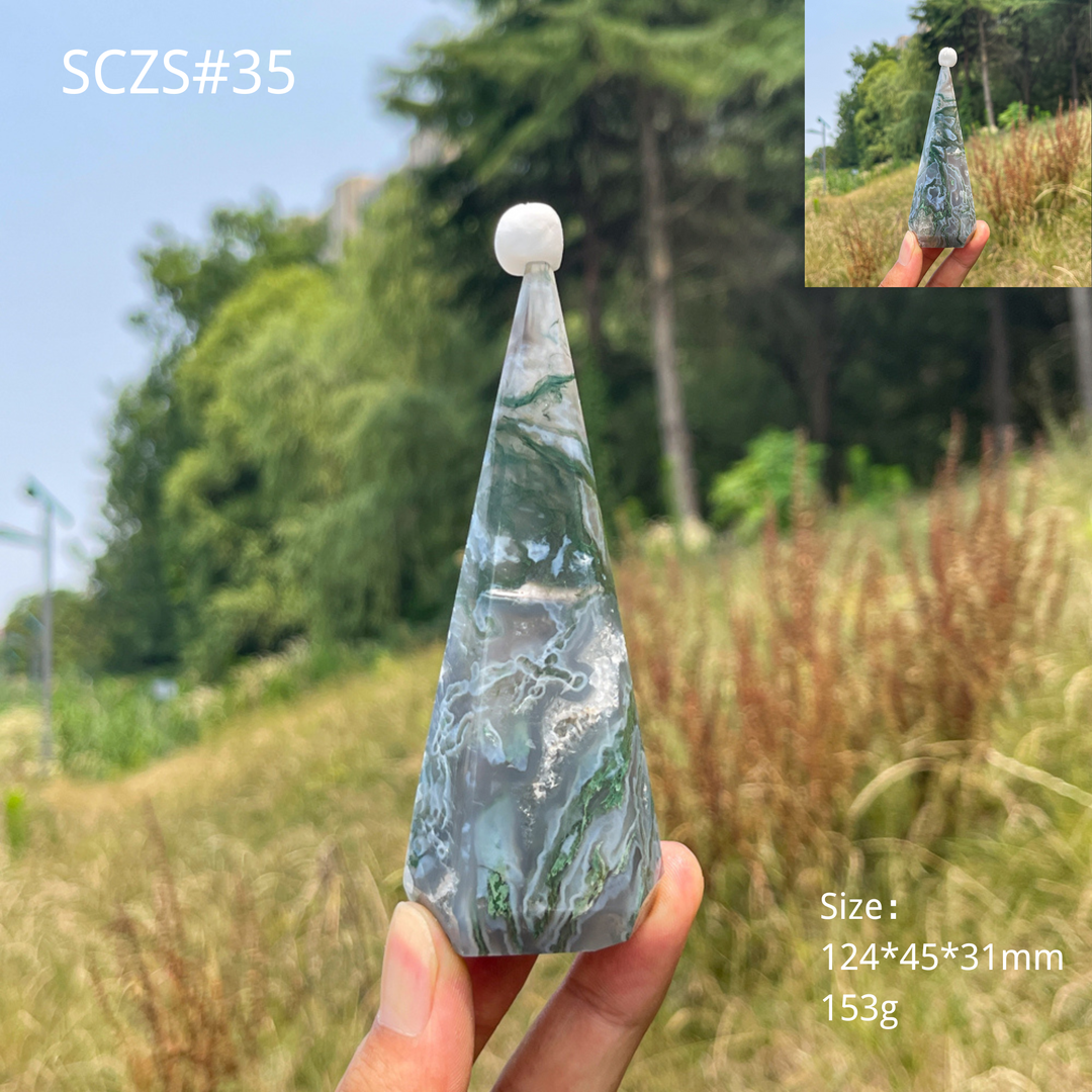 Unique,Natural Moss Agate Diamond Tower Crystal